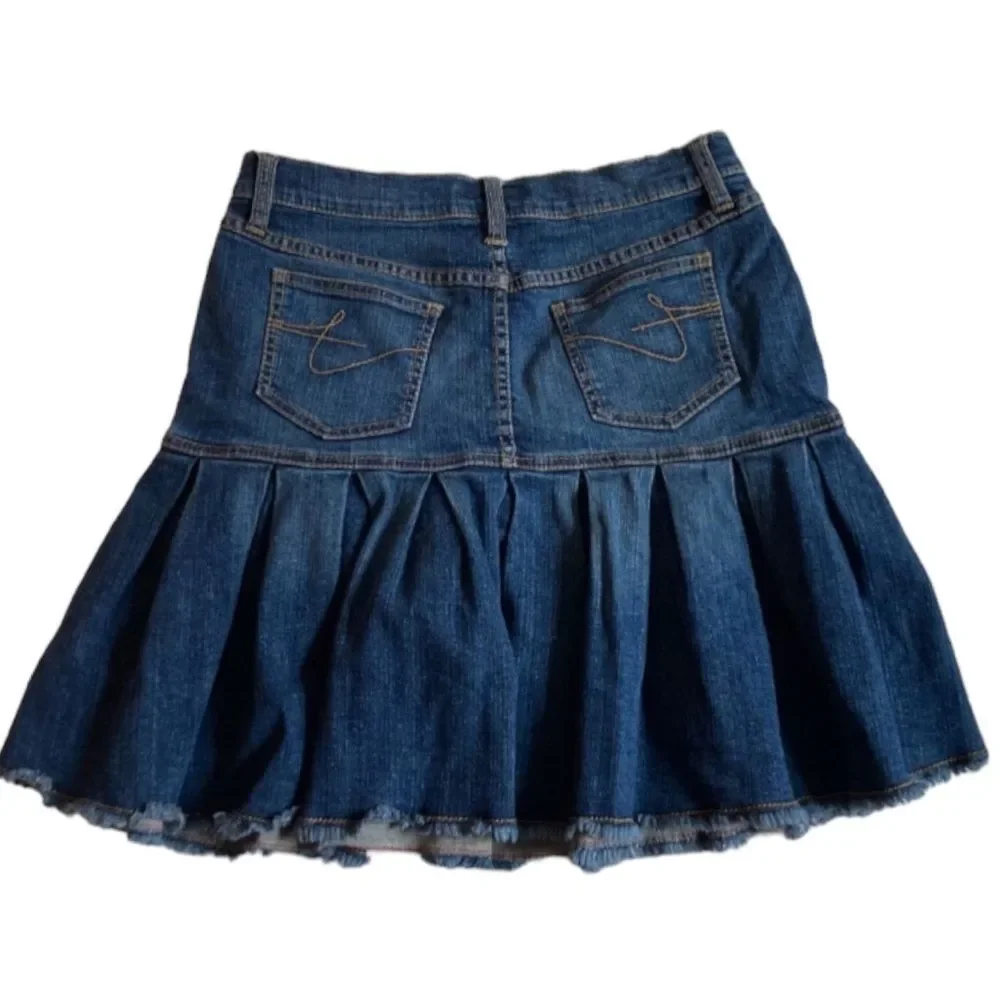 Tommy Hilfiger Denim Dark Wash Skirt Ruffle Unfinished Hem Distressed Large 13